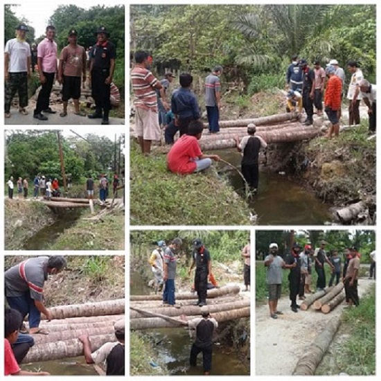 Senkom Mitra Polri PK Tampan dan Warga LDII Bersama Masyarakat Sidomulyo Barat Bangun Jembatan